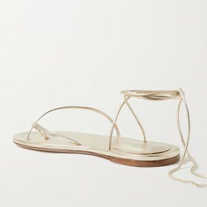 Porte & Paire Gold Metallic Leather Sandals Sz 39.5 Excellent Condition